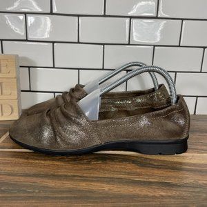 Clarks Jenette Ruby Womens Size 8.5 Shoes Pewter Metallic Leather Rouched Flat